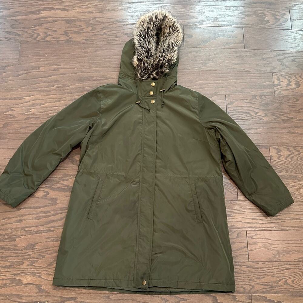 Lands End Olive Green Long Hooded Parka Size XL 18